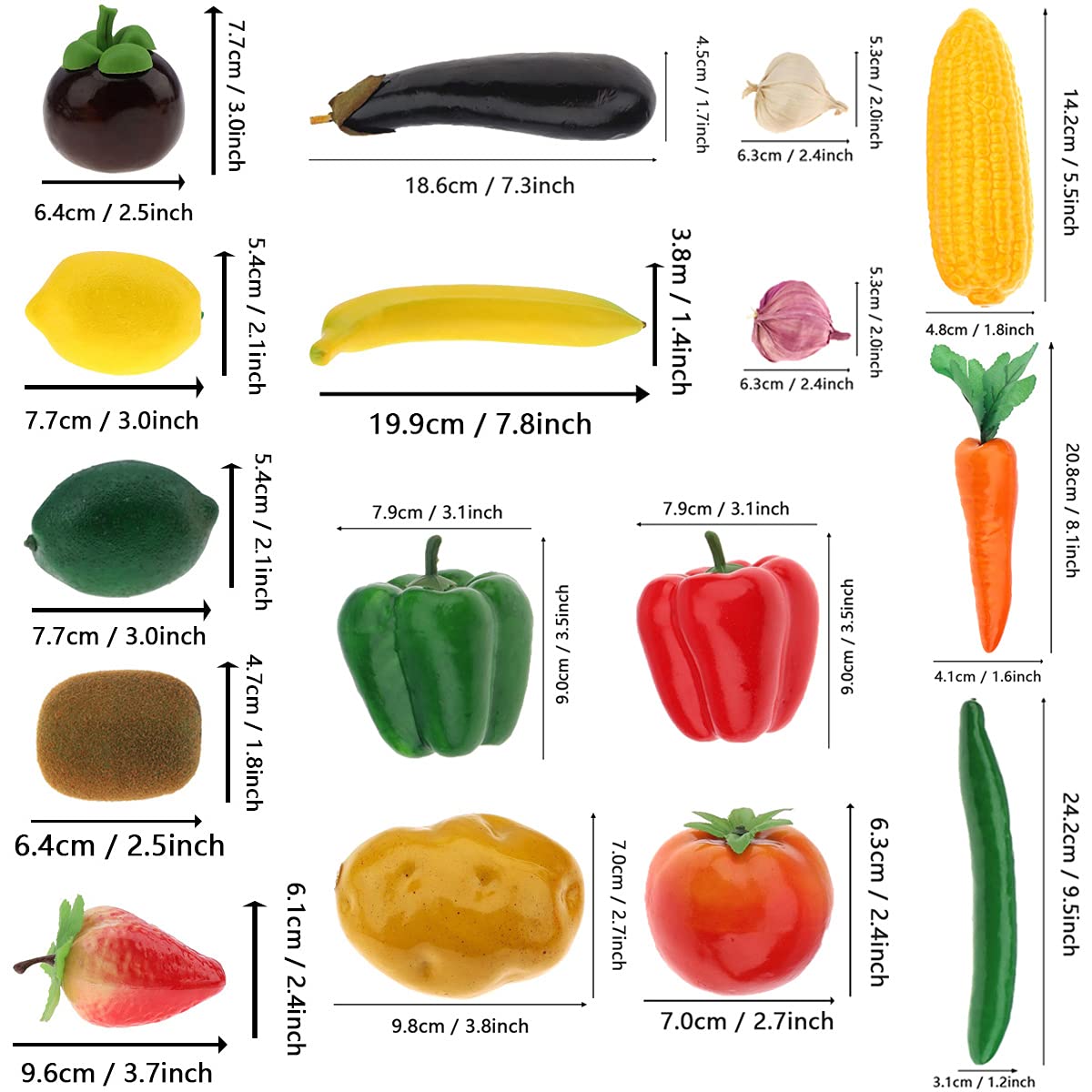 Meiwlong 16 Pcs Fake Vegetables,Realistic Artificial Vegetable & Fruits