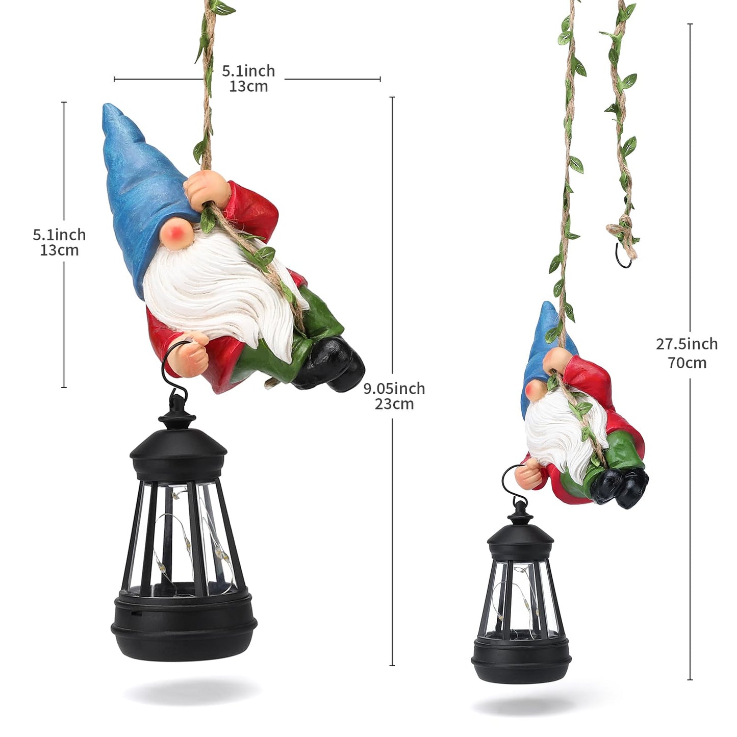 WONDHOME Solar Hanging Gnome Garden Statues Climbing Rope Gnome with LED Lantern Summer Outdoor Decor Tree Hugger Yard Porch Wall Fence Decoration Mother's Day Birthday Gifts for Mom Women