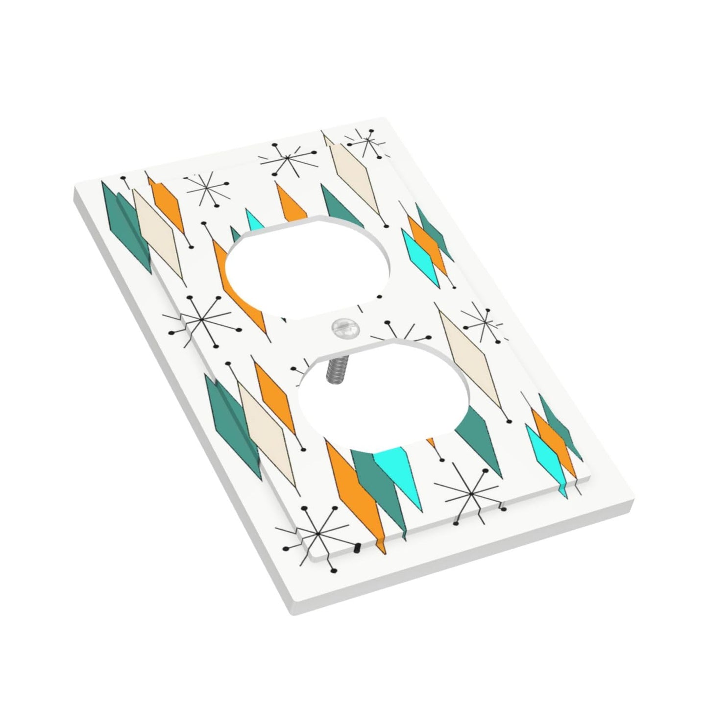 Modern Geometric Atomic Diamond Art 1-Gang Duplex Outlet Cover Decoraitve Receptacle Wall Plate Funny 50S 60S Blue/Orange/Teal/Green Mid Century Mid Century Electric Jumbo Light Switch Cover