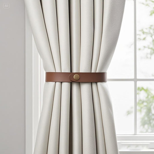 PU Leather Curtain Tie Backs, Ring Clips Curtain Holdabakcs Buckle for Window Draperies of Home Hotel Curtain Holders, Rope Decoration Creative Curtains Buckle Modern Minimalist Set of 2 (Dark Brown)