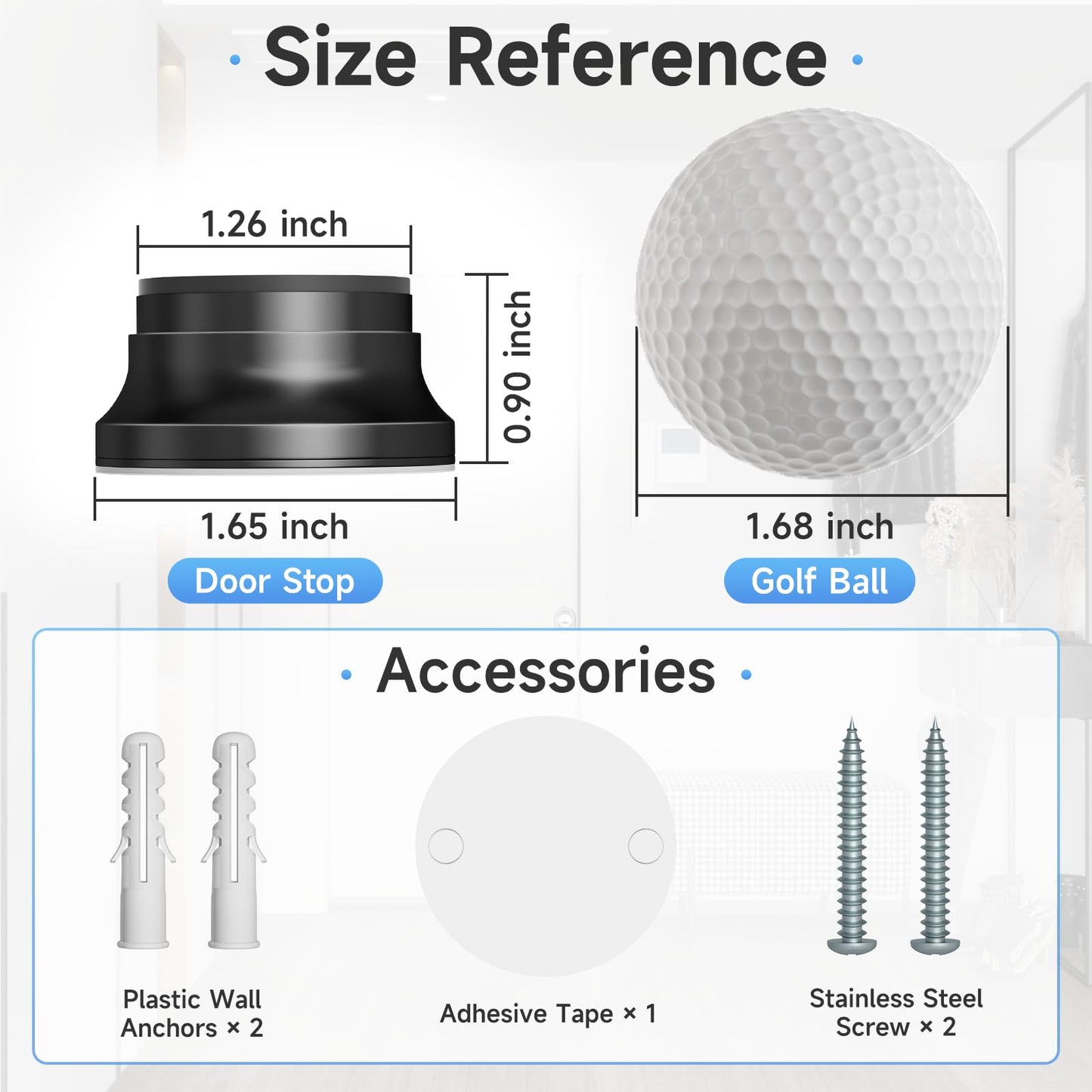 Door Stoppers for Wall, 1.65 x 0.9 Inch Door Knob Wall Protector with Silicone & Aluminum Alloy, Adhesive & Screw Mounting Door Bumper for Home & Office Walls, Black