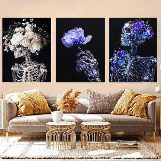 LATETOMT Skull Tapestry Goth Tapestry Black Vertical Tapestries Flower Skeleton Wall Tapestries Lovers Wall Hanging Valentine's Day Decor for Bedroom Living Room 15x20in 3 Pieces LTMTAYW501