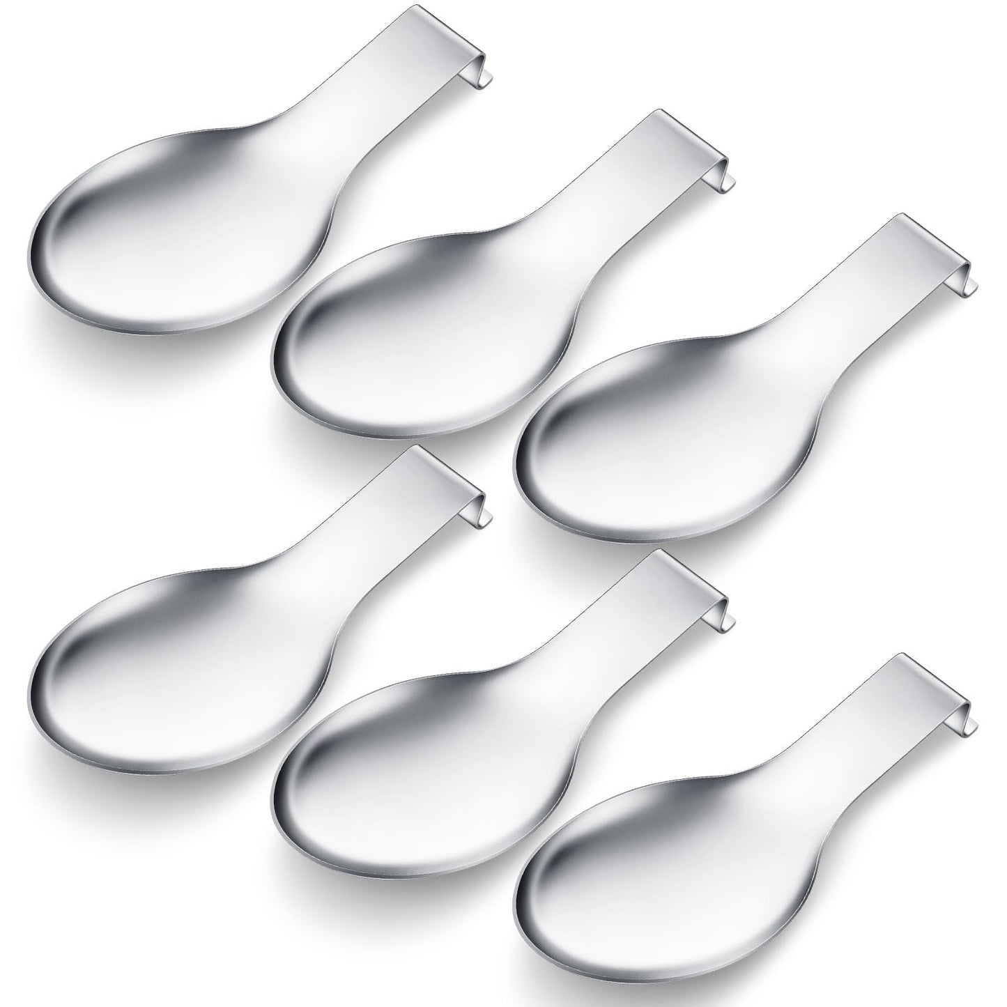 Nuanchu 6 Pcs Stainless Steel Spoon Rest Spatula Ladle Holder Spoon for Stove Top Heavy Duty Spatula Holder for Countertop Dishwasher Safe Utensil Rest for Kitchen, 3.8 x 9.6" (Silver)