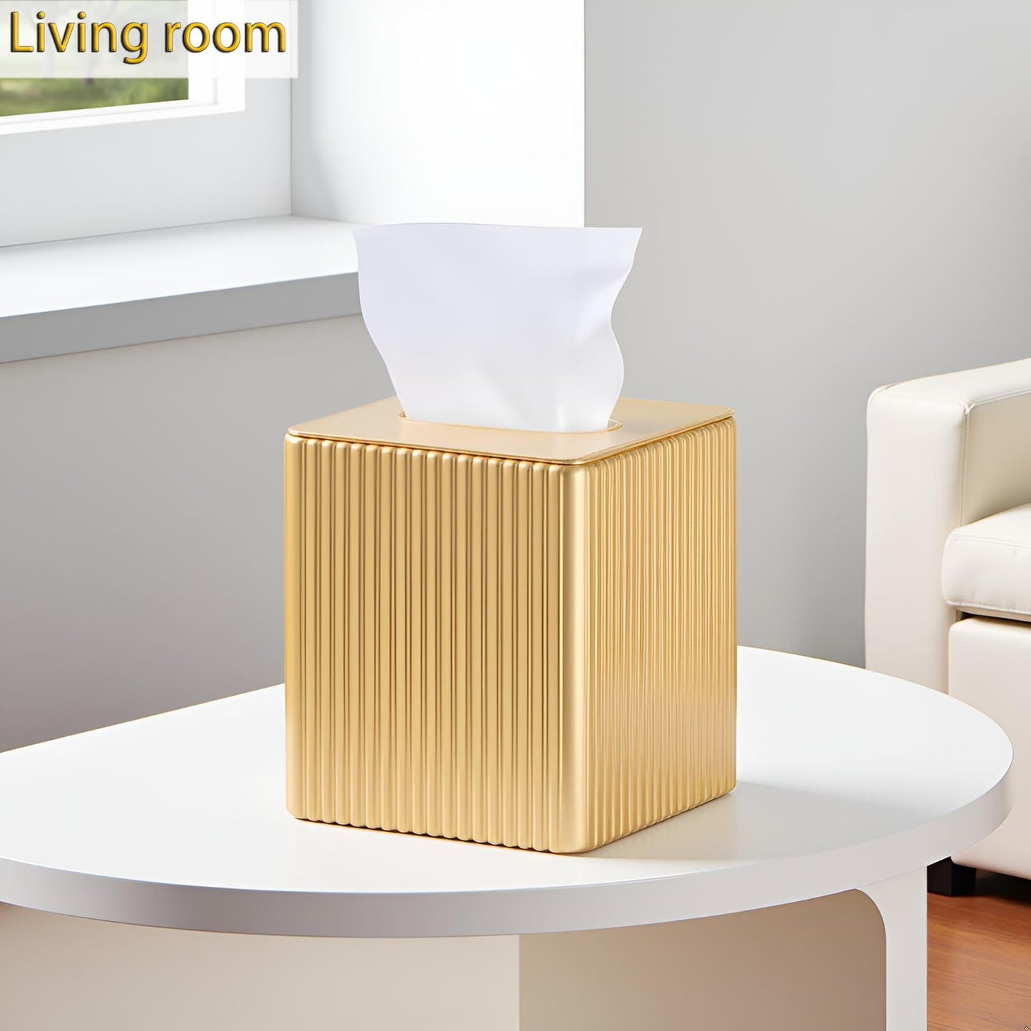 Gold Tissue Box Cover Holder, Square PU Leather Decorative Organizer for Home, Office, Bathroom, Tabletop