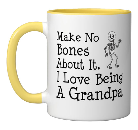 No Bones About It I Love Being A Grandpa Halloween Skeleton Ceramic Mug, Yellow/White
