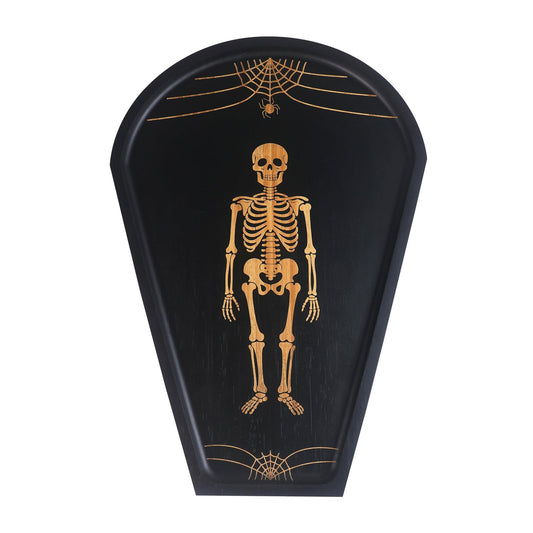 Halloween Coffin Feature Board, Party Table Center Decoration, Gothic Coffin Tray and Carved Skeleton - Coffin Banquet Plate Engraved Skeleton, Essential Halloween Party Decoration Accessories.