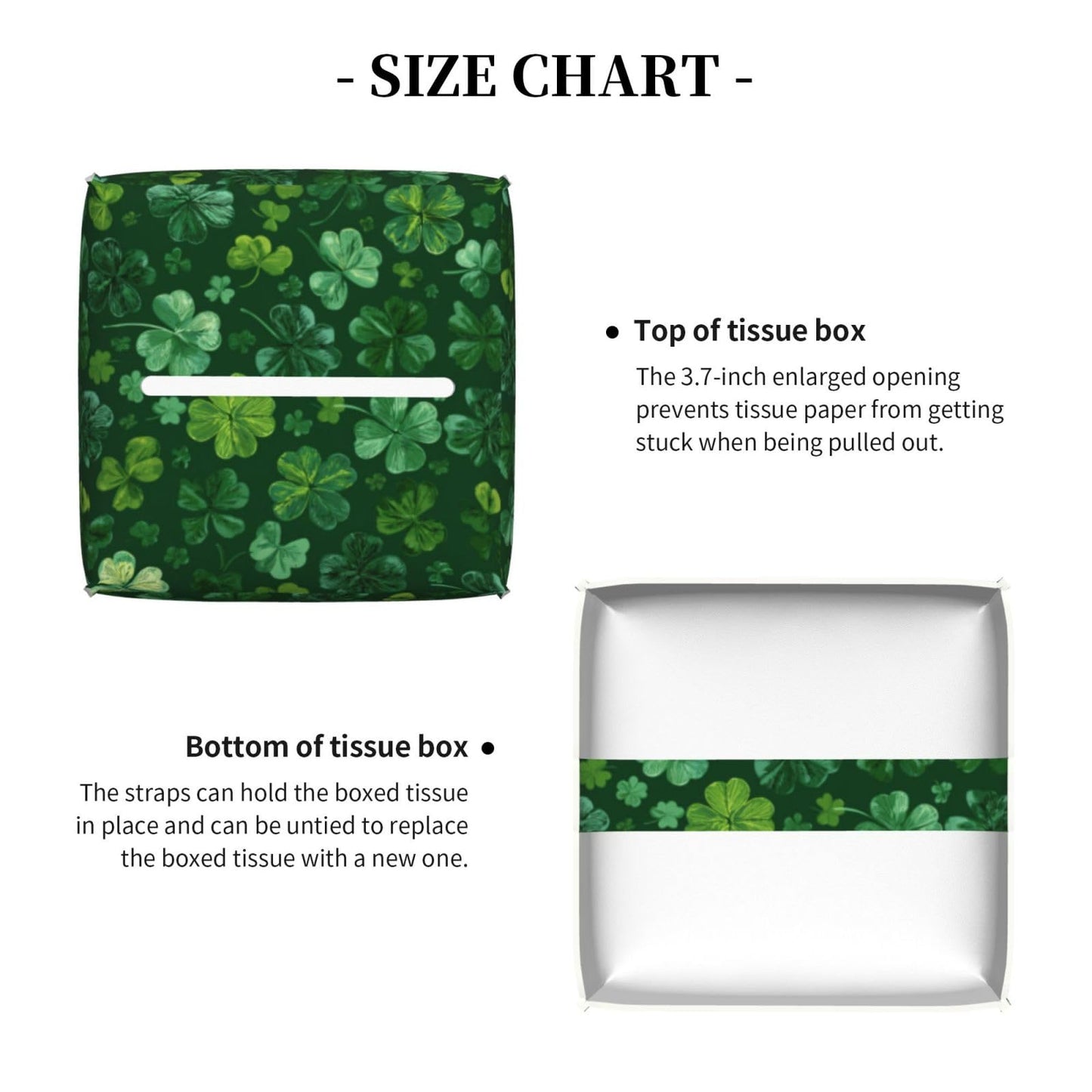 Green Clover Tissue Box Cover Square, Waterproof Leather Tissue Box Holder Portable Dispenser Modern Home Decoration for Bathroom Car Nightstand Vanity