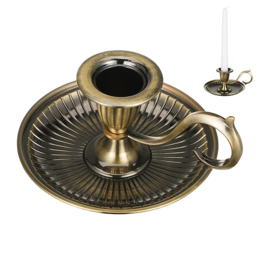 Gatuida Retro Taper Candle Holder with Handle Vintage Metal Candlestick for Tabletop Party Decoration Rustic Zinc Alloy Candle Stand for Home Wedding and Holiday Events 4.52 X 4.52 X 2.55 Inch