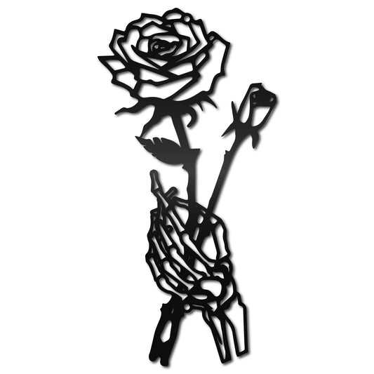 CREATCABIN Skeleton Hand Rose Wall Decor Flower Metal Wall Art Minimalist Halloween Gothic Line Art Skull Unique Love Hanging Sculpture for Wall Valentine's Day Home Decor Black 11.8 x 5.9 inch