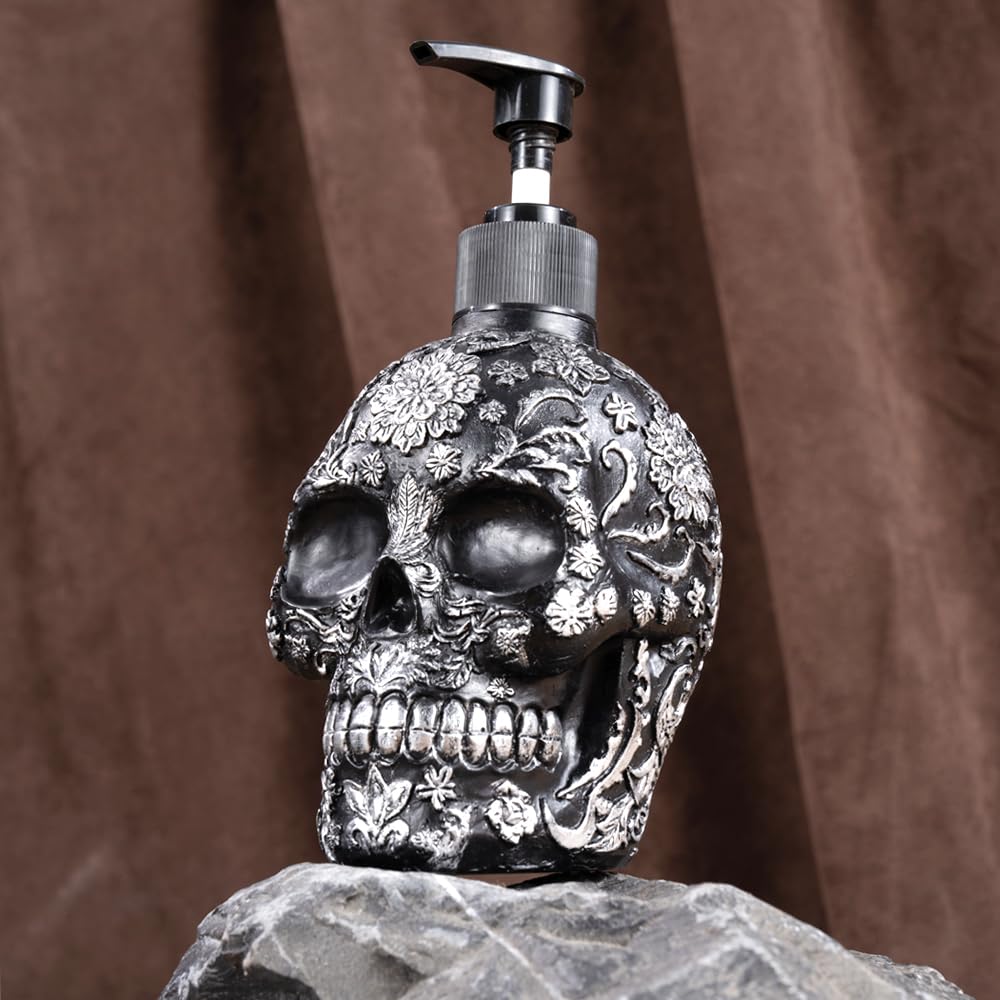 Skull Soap Dispenser with Rust Proof Pump, Refillable Liquid Hand Lotion Bottle for Bathroom, Bedroom and Kitchen（New Upgrade ）.