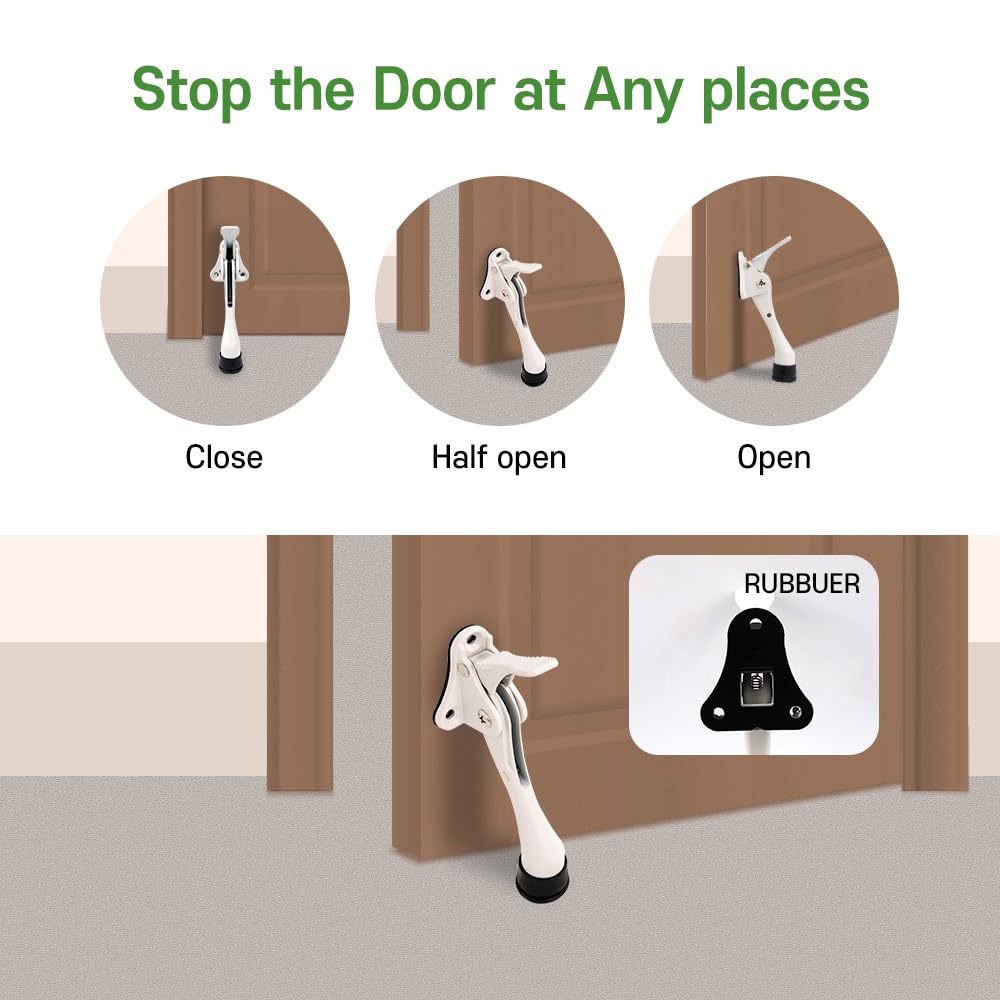 HA SHI Kickdown Door Stopper, Heavy Duty Adjustable White Door Holder Stop