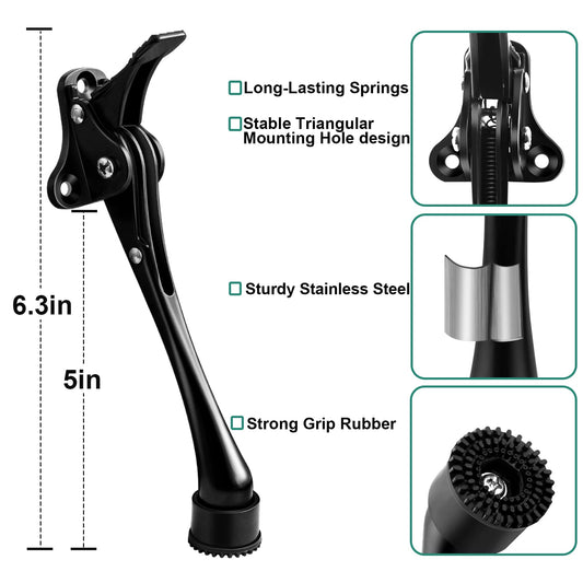 Door Stop, 6 Inch Kickdown Door Stopper with Non-Slip Rubber Tip, One Touch Heavy Duty Doorstop for Bottom Door, Adjustable Metal Door Holder, 2 Pack, Black