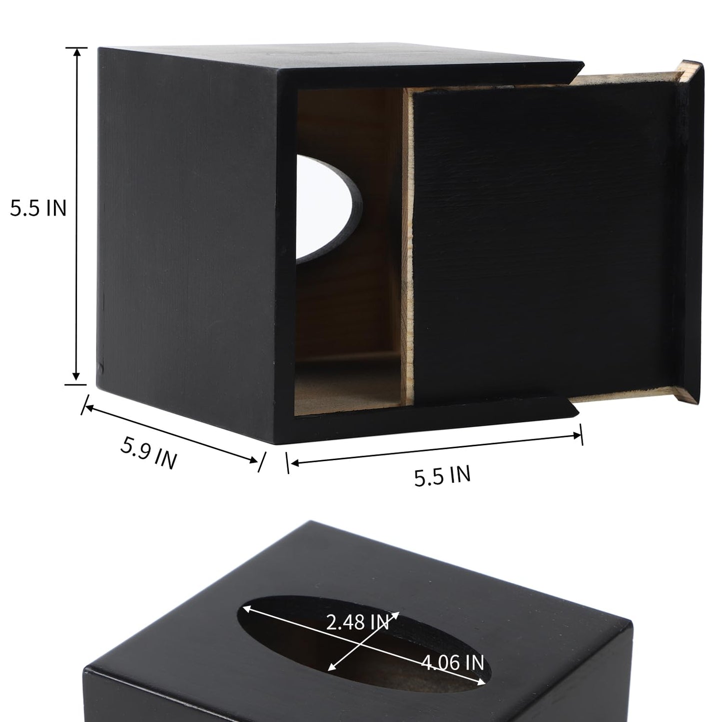 CATORY Tissue Box Cover Square,Wooden Tissue Box Holder,Cube Tissue Box Cover with Slide-Out Bottom,Decorative Tissue Box Holder Covers Your Tissues for Bathroom,Living Room,Office-Black, TBC04B