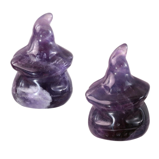 mookaitedecor Set of 2 Hand Carved Crystal Pumpkin Ghost Figurine, Mini Pocket Stone Statue Pumpkin Sculpture for Halloween Party Tabletop Decoration, Amethyst