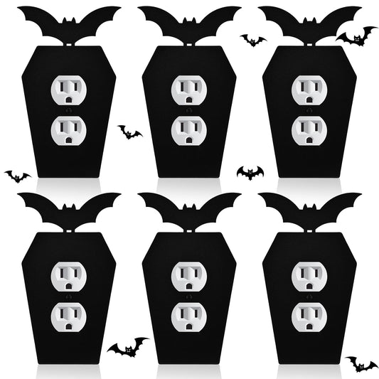 Peryiter 6 Pcs Gothic Coffin Black Outlet Covers Wall Plate Bat Coffin Gothic Room Decor Duplex Plug Socket Light Switch Covers Decorative Goth Decor for Bedroom Home Kitchen(Black,Bat)