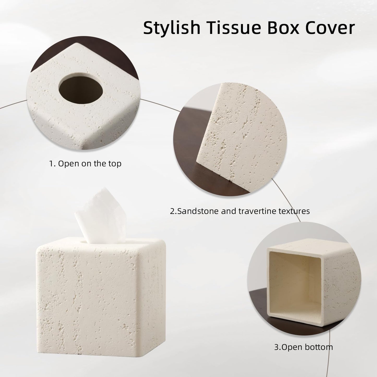Haocoott Tissue Box Cover Square, Resin Facial Tissue Holder Covers Toilet Paper Holder Decorative Travertine Paper Dispenser Home Decor for Bathroom Bedroom Living Room Office (Off White)