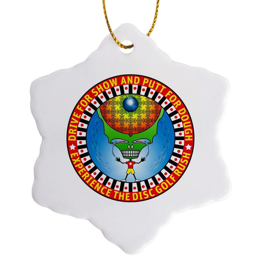 3dRose Experience The Rush Fun Frisbee disc Golf Design of Skeleton Player with Vision 3 inch Snowflake Porcelain Ornament