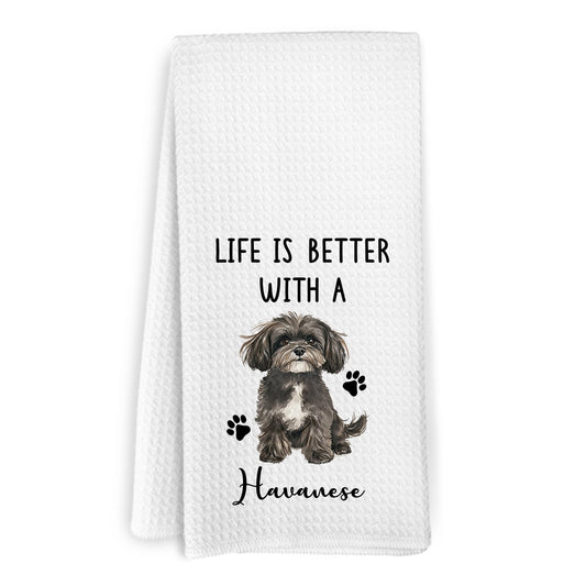 KFXHANGD Funny Havanese Dog Kitchen Towels Gifts for Women Men, Life is Better with a Havanese Dog Dish Towels, Dogs Puppy Themed Hand Tea Towel for Bathroom Kitchen Decor, Dogs Lover Gifts, 16x24 in