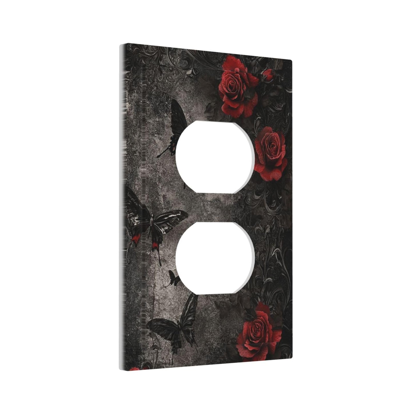 Naiqadnehz Outlet Covers Gothic Red Rose Black Butterfly Dark Floral 1 Gang Duplex Decorative Switch Plate Covers Electrical Socket Cover Light Switch Cover Plate For Cabin Office Decor