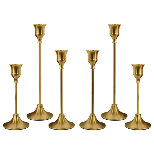 NLBTW Set of 6 Brass Gold Candle Holders for Taper, Vintage Candlestick Holder Decorative Metal Candle Sticks Home Decor Centerpieces for Table Mantel Festive Decorations