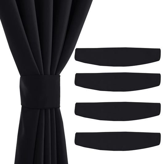 NICETOWN Magnetic Curtain Tiebacks - Modern Unique Upgraded Design Decorative Drape Tie Backs Holder for Window Draperies, No Tools Required (Black, 11.8 X 4 Inches, Set of 4)