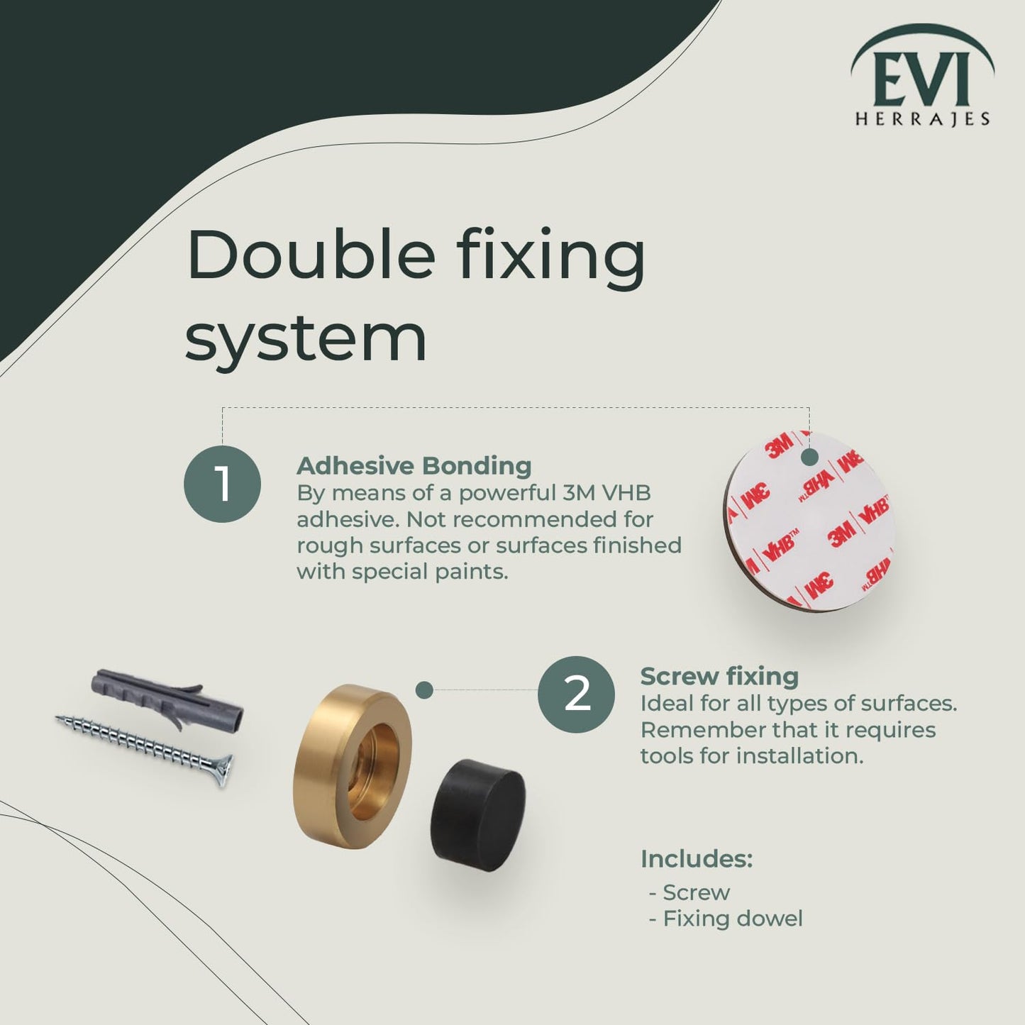 EVI Herrajes | Wall Door Stop | 1,37x0,7" | Satin Matte Brass | Adhesive + Screw-in | Anti Shock Door Handles | Design and Functionality | I-254/35-LMT