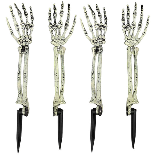 AOFOX Halloween Realistic Skeleton Stakes Zombie Ghost Arm Stake Severed Plastic Skeleton Hands Yard Signs for Lawn Stakes Garden Halloween Props Decoration(4 Pcs White&Black)