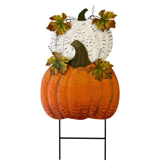 YUMBOR Metal Pumpkin Yard Stakes Fall Harvest Garden Lawn Yard Porch Outdoors Welcome Decorations, Autumn Halloween Thanksgiving Decorative Pumpkins Outdoor Décor
