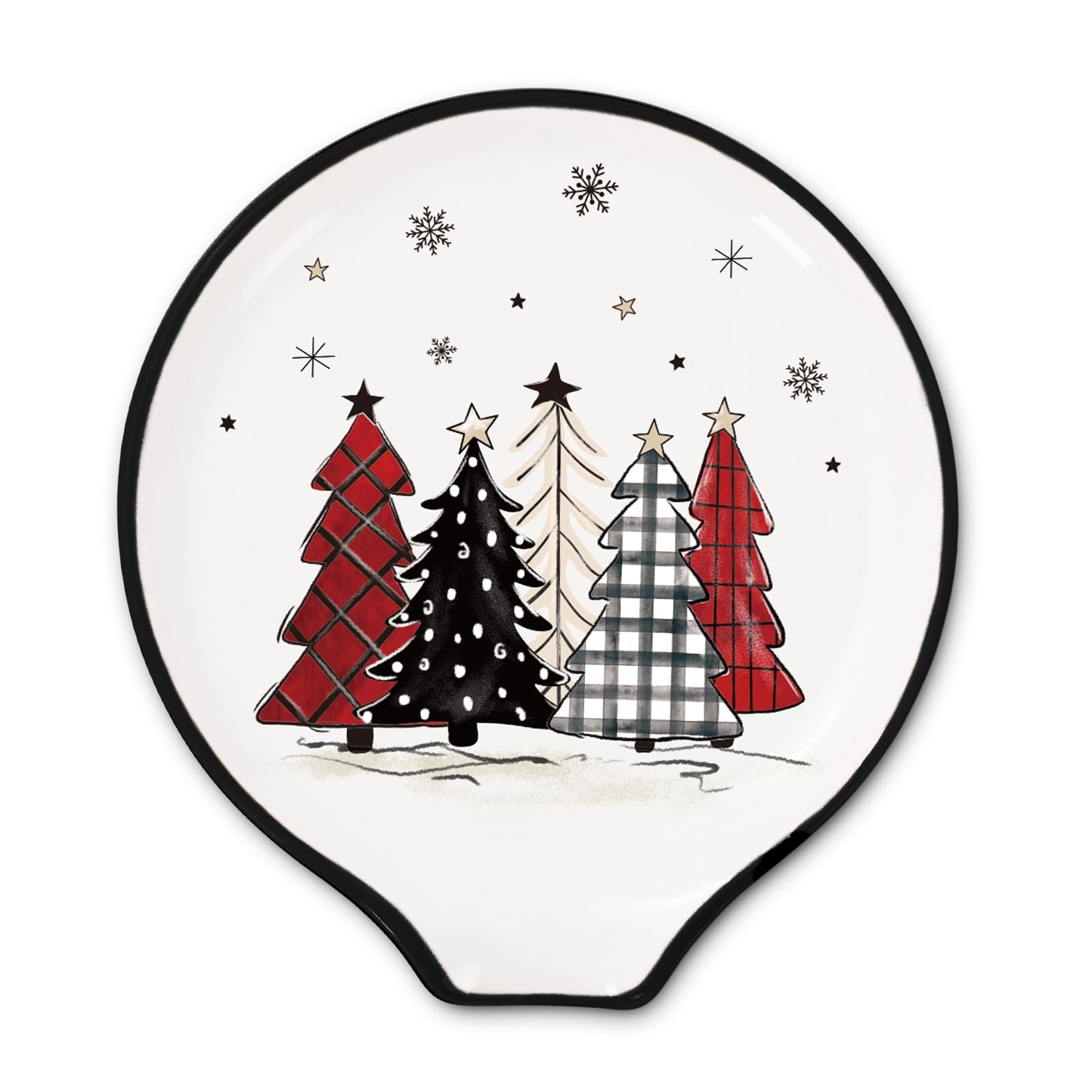 JarThenaAMCS 4.7inch Christmas Ceramic Spoon Rest Plaid Xmas Tree Star Snowflake Small Coffee Spoon Holder for Winter Xmas Coffee Stirrers Teaspoon Bar Coffee Station Accessories