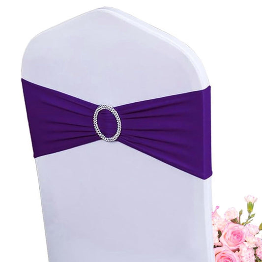 Albassa Chair Sashes Spandex Stretch Chair Bows with Buckle Slider for Wedding Party Decorations (Purple, 25PCS)