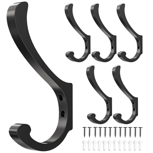 Hanging Coat Hooks Wall Mount - Heavy Duty (30LB), Large Coat Hanger Wall Hangers, Metal Hooks For Towels, Backpacks, Hats, Jackets, Keys, Bags, Robes, Dog Leashes (6 Pack)