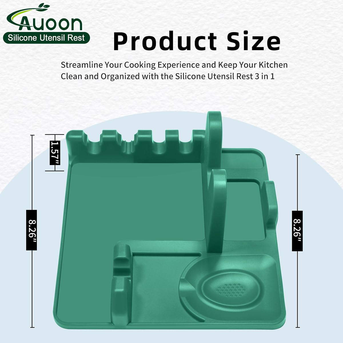 AUOON Silicone Utensil Rest with Lid Holder, Large, Sea Blue