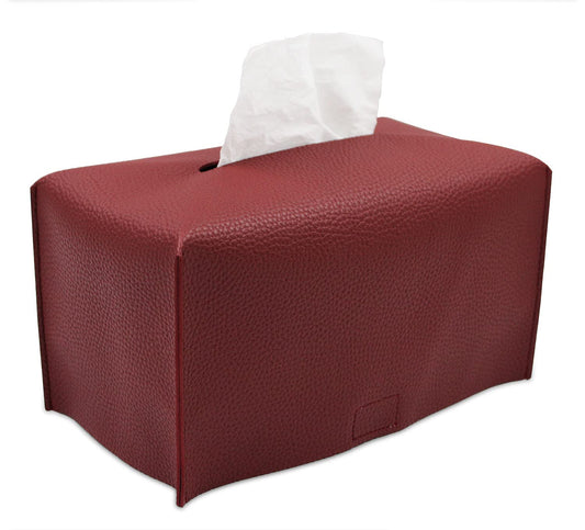 Livelab Tissue Box Cover, Modern Decorative PU Leather Rectangular Tissue Box Case Organizer Holder for Vanity Countertop, Night Stands, Livingroom, Office Desk & Car 9.5X5X5'' | Wine Red