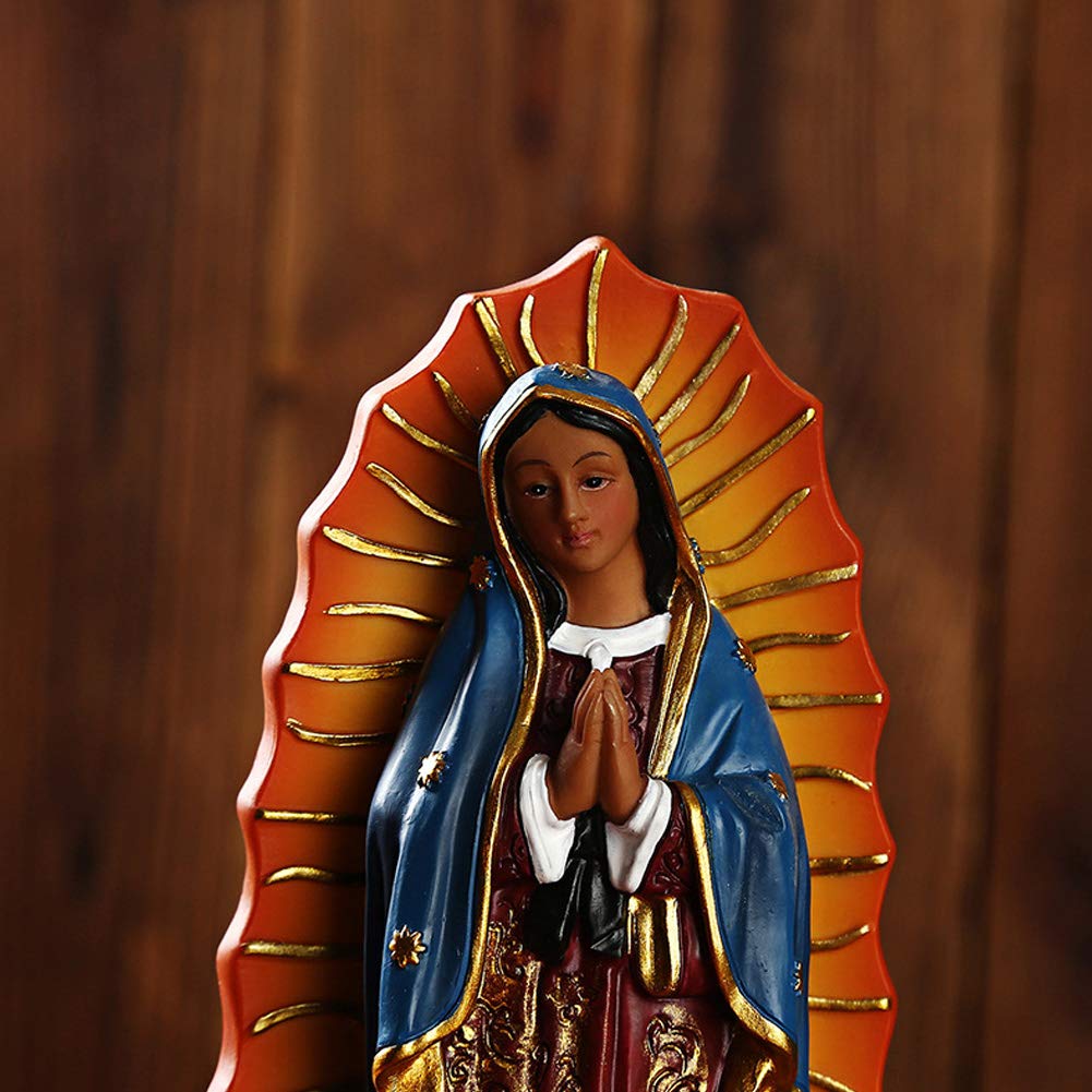 Lependor Our Lady of Guadalupe The Blessed Virgin Mary Resin Statue Sculpture, The Blessed Mother of The Immaculate Comception Home Madonna Figurine - Colored Our Lady