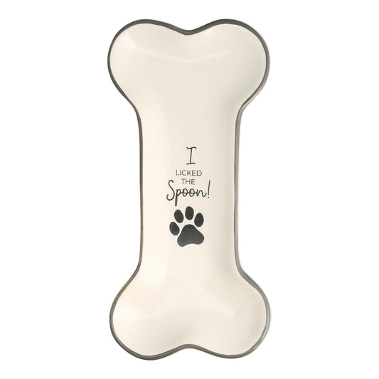 Pavilion Gift Company - I Licked The Spoon - 8.5" Housewarming Decorative Bone Shaped Spoon Rest Holder Pet K-9 Puppy Dog Rescue Adoption Animal Pet Parents Mom Dad Gift Present