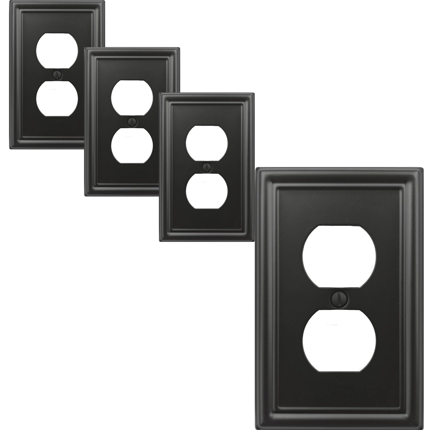 OKAWYC Single Duplex Outlet Cover Plate, 4- Pack Black Luca Metal Wall Plate 1 Gang, for Light Switch Cover, Receptacle Light Switch, Switch Cover Decorative Wallplate, Durable
