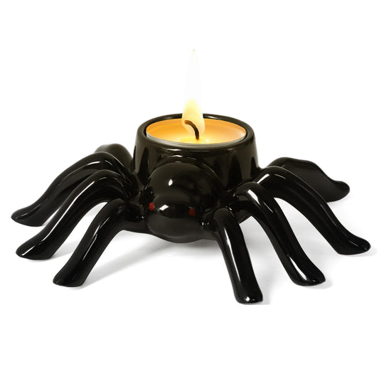 Halloween Candle Holder Black Spider Ceramic Candle Holder Halloween Decorations for Home Office Table Centerpiece, Scary Spider Tealight Candlestick for Party Decoration