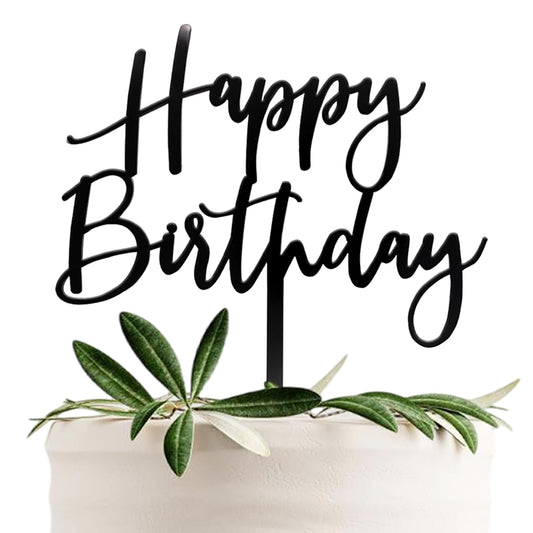 CC TOWN Happy Birthday Cake Topper, Black Acrylic Durable Versatile Cake Topper, Birthday Supplies Decorations (Black)