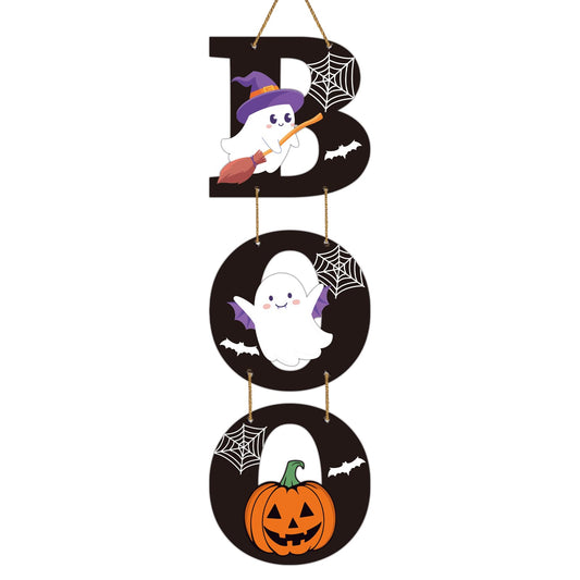 Halloween Door Decorations Halloween Wreath Cute Ghost Decor Pumpkin Boo Sign Bat Spider Web Wooden Wreaths for Front Door Hanger Cute Ghost Pumpkin Hanging Sign for Porch Wall Indoor Home Decor