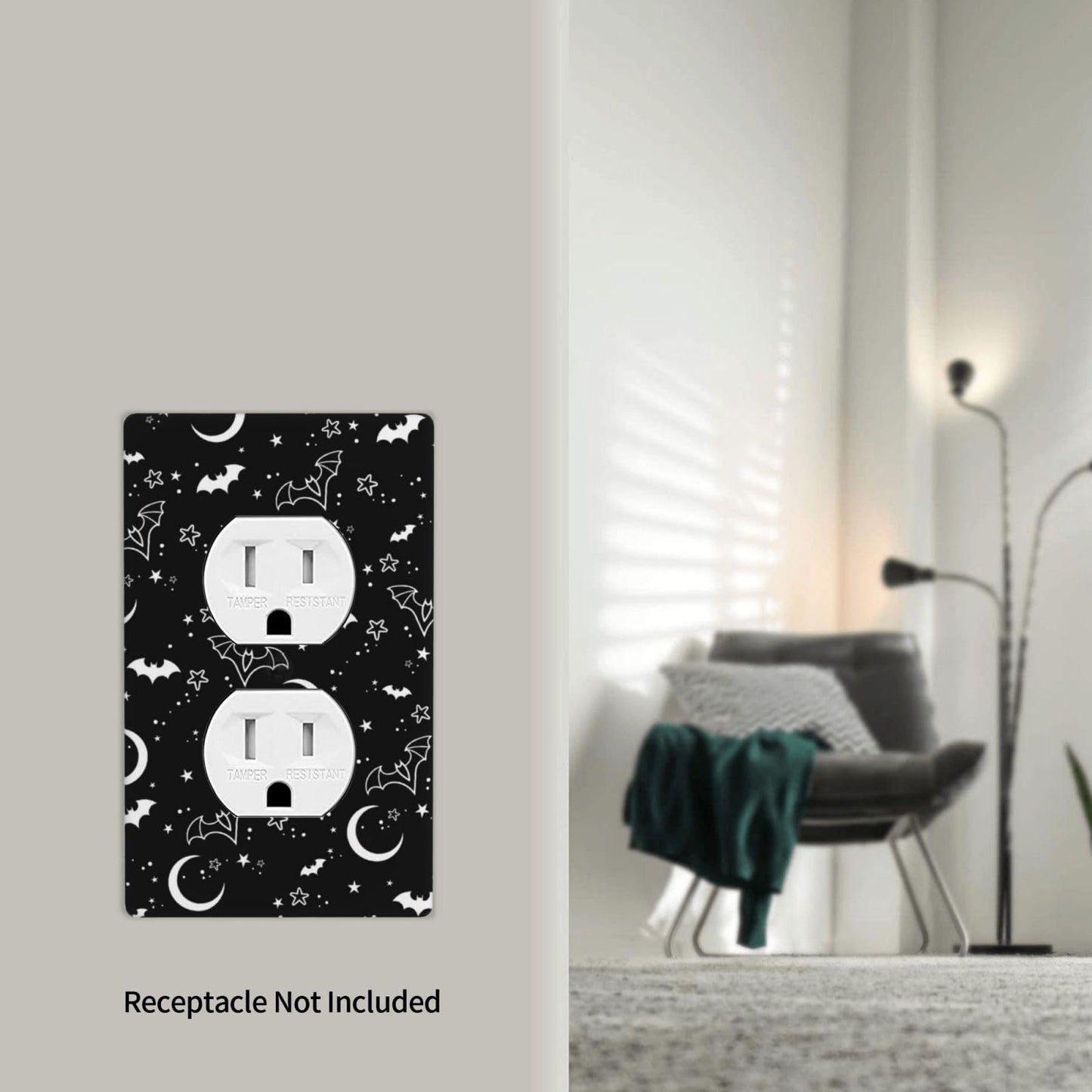 Indokyeyqaz 1 Gang Duplex Device Receptacle Wall Plates, Black Bat Moon Electrical Outlet Covers Decorative Electric Receptacle Plug Covers For Bedroom Bathroom Kitchen Home Decor