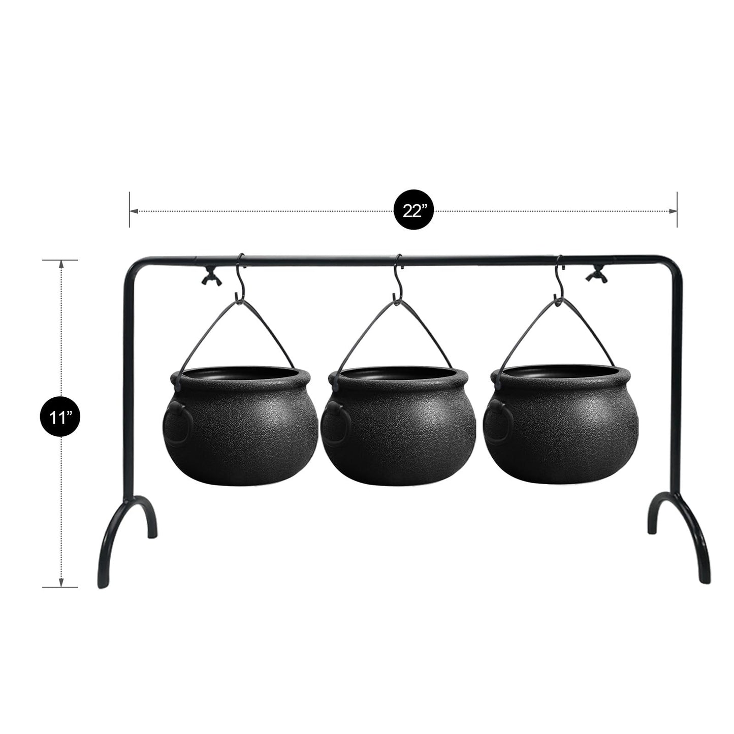 ORIENTAL CHERRY Halloween Decorations Indoor - Set of 3 Witches Cauldron Serving Bowls on Rack - Halloween Party Decorations Halloween Candy Bowl Black Plastic Cauldron for Home Kitchen Decor