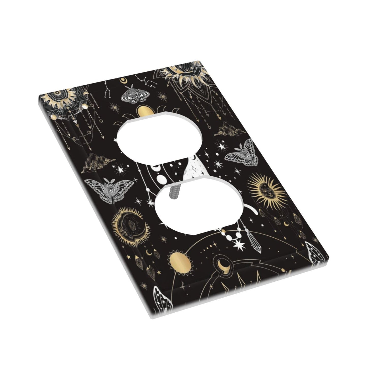 White Cat Tarot Moon Phases Moth Celestial Gothic Outlet Covers 1 Gang Duplex Light Switch Cover Decorative Switch Plates Electrical Receptacle Faceplate Wall Plate for Kids Room Bedroom Decor