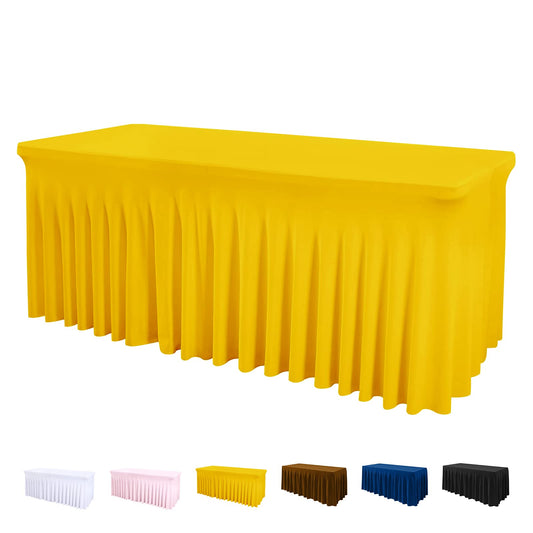 Jieqier Yellow Spandex Table Cover 6FT, Stretch Table Cloths with Skirts for Rectangle Tables, Wrinkle Resistant Stretchable Tablecloth for Baby Shower, Weddings, Parties, Vendors