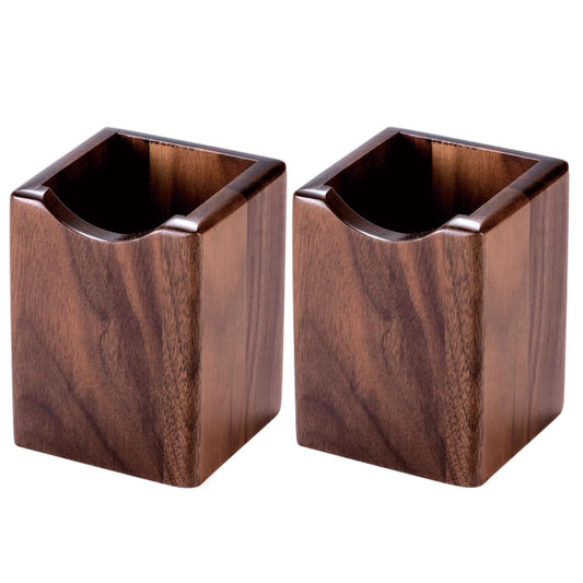 SHOPUKASA Wooden Pen Holder for Desk, 2 Pack Natural Wood Pencil Cup Holder – Office Desk Accessories Organizer, Makeup Brush Holder, Kids Crayon Marker Caddy, Eco-Friendly (2 Pack Walnut Color)
