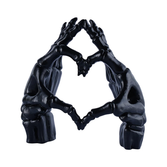 Brizoria Skeleton Decorations Heart Hands Decor Unique Gothic Statues for Home Decor Plastic Skeleton Figurines for Goth Room Decor Halloween Wedding Valentines Shelf Decor, Black