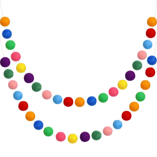 Boao 2 Pcs Wool Felt Ball Garland Colorful Pom Pom Garland 9.84 Feet 70 Balls Handmade Rainbow Felt Wall Banner for Easter Classroom Nursery Birthday Party Spring Tree Decorations
