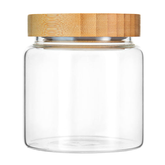 MOLADRI 480 ml / 16 oz clear cute glass storage canister holder with airtight bamboo lid, modern decorative small container jar for coffee, spice, candy, salt, cookie, condiment, pepper, sugar