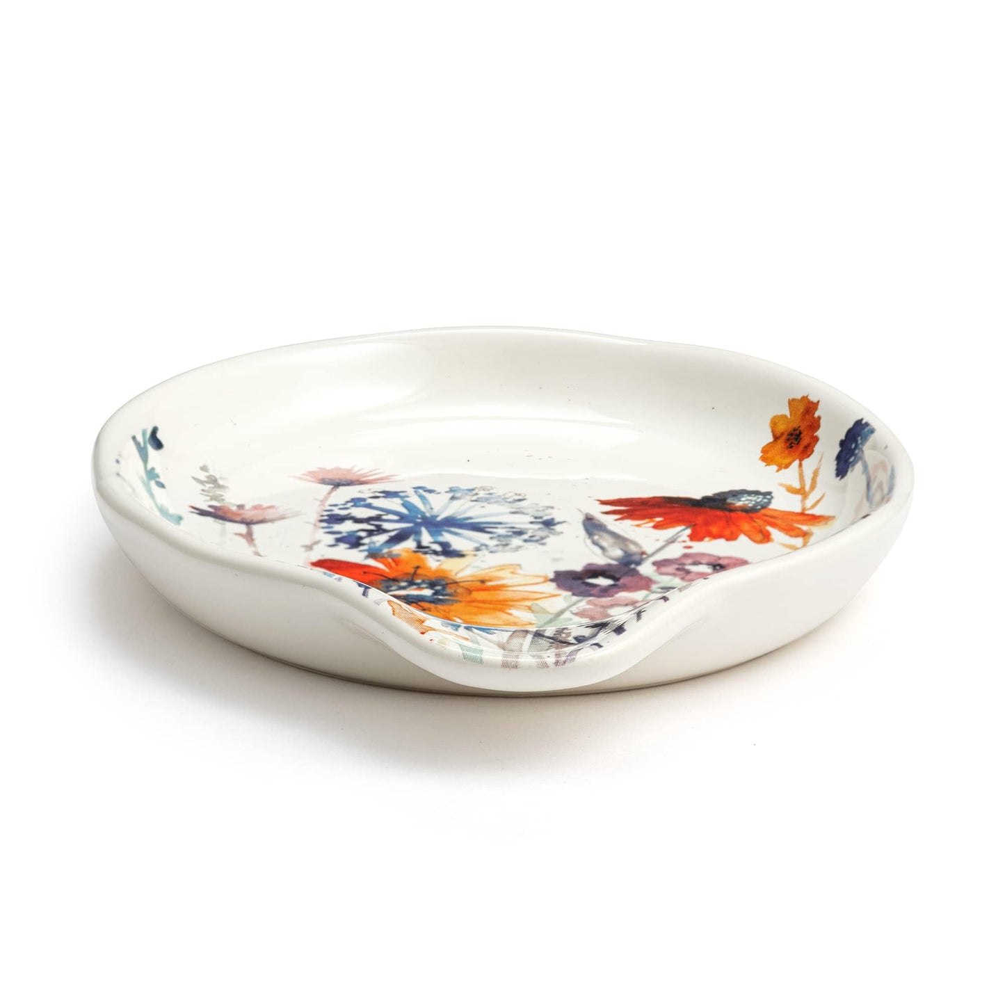 DEMDACO Orange and Blue Meadow Flowers 6 x 4.5 Stoneware Spoon Rest