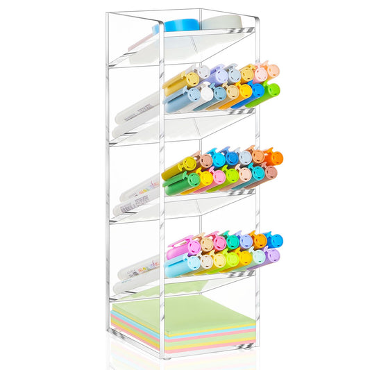MotiMind Acrylic Pen Organizer Storage for 50 Markers Vertical Marker Organizer Acrylic Pen Display Holder for Office Desk Desktop Stationery Pencil Storage, Clear, 3.4 x 4 x 10.2 Inch