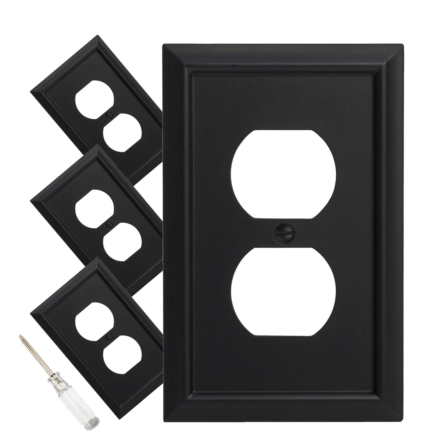 Wall Plate, Duplex Outlet Covers, Matte Black Light Switch Cover - Natural Bamboo Fiber Electrical Outlet Cover Plate Variety of 13 Styles Decorator/Duplex/Toggle/Combo (1 Gang Duplex 4 Pack)